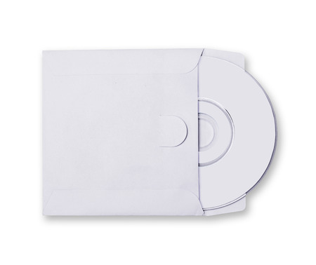 White envelope with cd disk for data storage isolated on whiteの写真素材