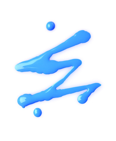 Spilled blue nail polish as sample of cosmetics product isolated on white backgroundの写真素材