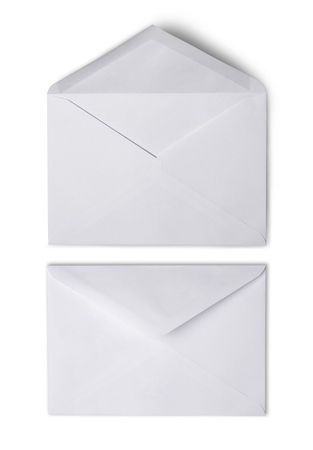 Two white envelope for business correspondence isolated on white backgroundの写真素材