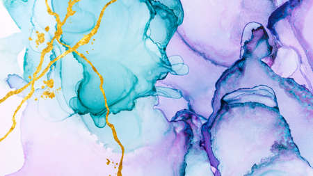 Closeup of mixed turquoise and purple abstract texture on white, trendy wallpaper. Art for design...