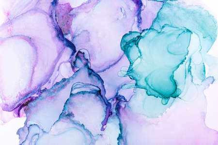 Closeup of mixed turquoise and purple abstract texture on white, trendy wallpaper. Art for design project as background for invitation or greeting cards, flyer, poster, presentation, wrapping paperの写真素材