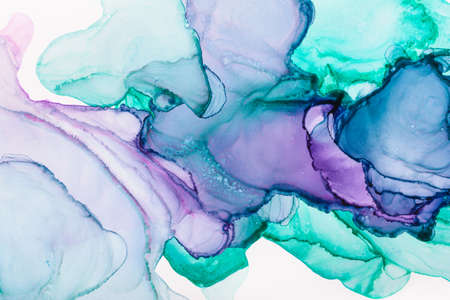 Closeup of mixed turquoise and purple abstract texture on white, trendy wallpaper. Art for design...