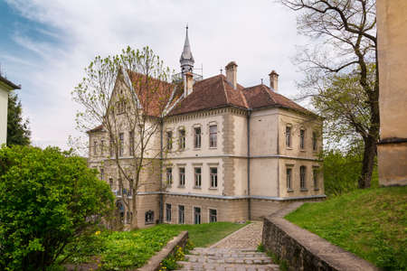 Beautiful building in european old town Sighisoara in Transylvania, Romaniaの写真素材