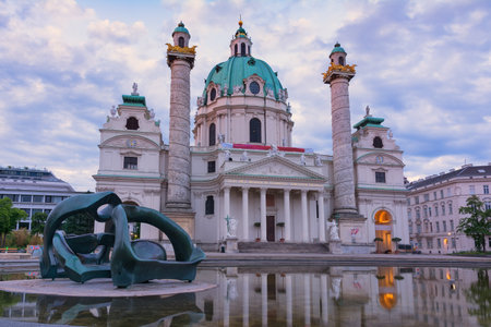 Cityscape with beautiful Karlskirche Church in the center of Vienna, Austriaのeditorial素材