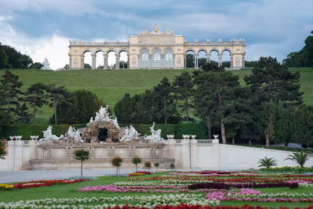 Amazing view on garden, fountain and Gloriette in the Schonbrunn Palace, Vienna, Austriaのeditorial素材