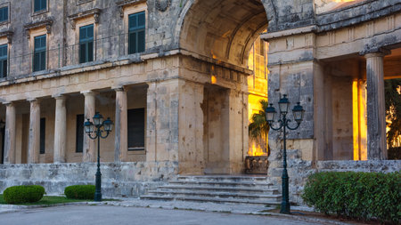 Beautiful cityscape with Corfu Museum of Asian Art on the Greek island Kerkyra, Europeのeditorial素材