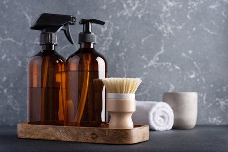 Recycled bottle dispensers for bathroom or kitchen. Eco-friendly concept.の写真素材