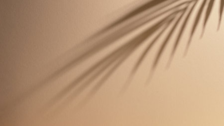 Abstract background of shadows palm leaves on a sand color wall. Summer beach concept with palm tree leaf.の写真素材