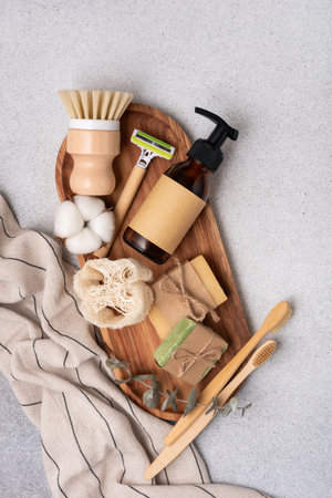Eco friendly bathroom and body care products for sustainable lifestyle, spa and wellness.の写真素材