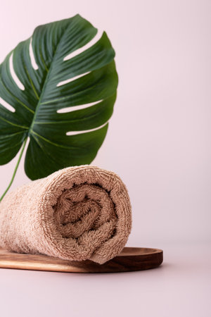 Cotton bath towel. Bathroom and wellness concept.の写真素材
