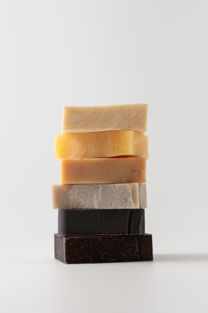 Stack of natural organic soap bars. Cleaning products concept.の写真素材