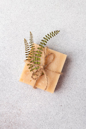 Handcrafted natural soap with plant compositionの写真素材