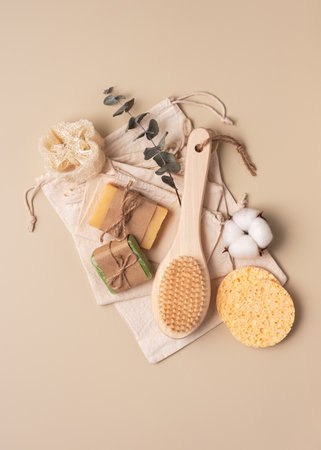 Eco-friendly beauty products. Sustainable, eco friendly, zero waste personal hygeinie concept for plastic-free selfcare routines.の写真素材