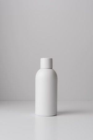 White bottle on a light background, representing beauty, wellness, or skincare product packaging.の写真素材