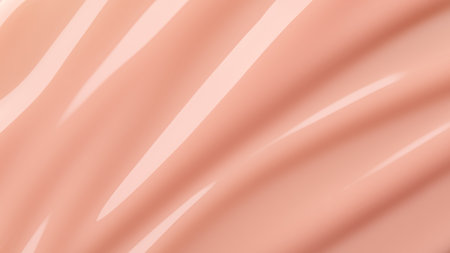 Glossy beige cosmetic texture with smooth flowing lines and soft highlights. Nail polish or gel for nail art texture. Abstract skincare product background.の写真素材