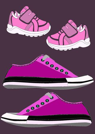 sneakers and loafers realistic footwear set for babygirl and woman. . fashionable sneakers.のイラスト素材
