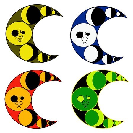 four colored cute cartoon crescentのイラスト素材