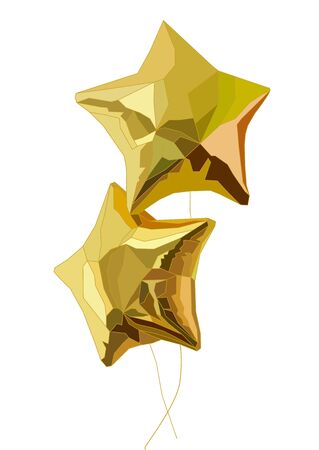 two realistic stars baloon vector art in goldのイラスト素材