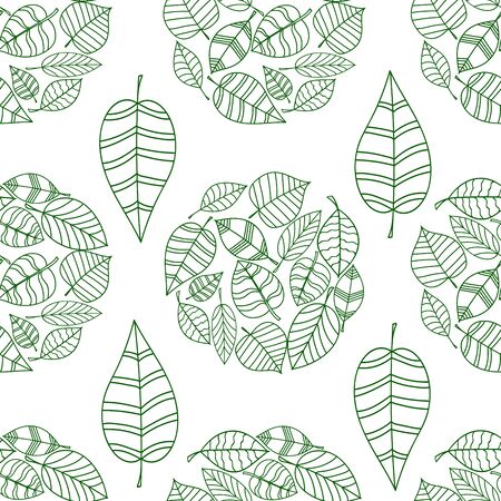 green line leaves seamless pattern. Minimal stylish vector art. Nature and forest themesのイラスト素材