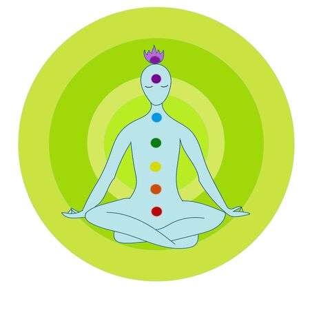 Meditation or yoga minimal vector art. Relaxation. Illustration on circles.のイラスト素材