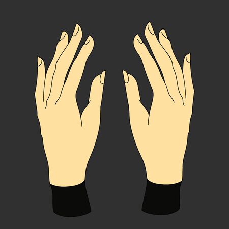 isolated cartoon skethed two hands raised up on a gray backgroundのイラスト素材