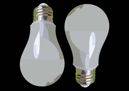 two realistic lightbulb isolated in black. Retro style.のイラスト素材