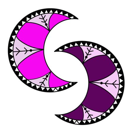 two pink crescent moon isolated on white. Boho geometric style.のイラスト素材