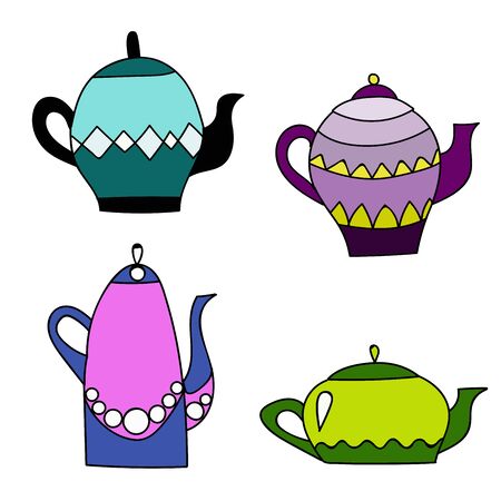 tea pot colored cartoon set, vector artのイラスト素材