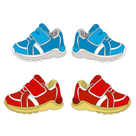 sneakers and loafers realistic footwear set for babyboy and babygirlのイラスト素材