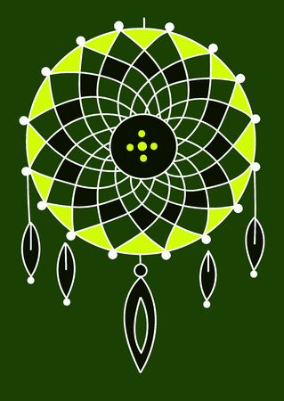 Green dreamcather with feathers on ethnic styleのイラスト素材