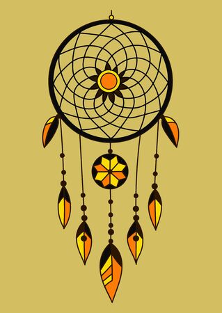 yellow dream catcher on a beige backgroundのイラスト素材