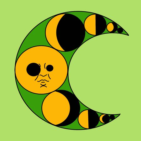yellow crescent moon with retro fase on a green backgroundのイラスト素材