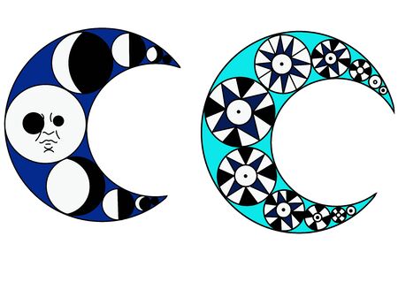 two crescen moon abstract vector art in blue colorのイラスト素材