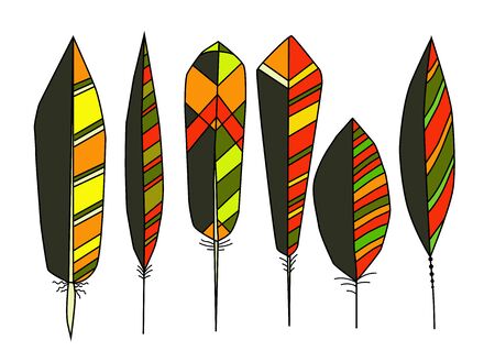 Orange geometric feather vector set isolated in whiteのイラスト素材
