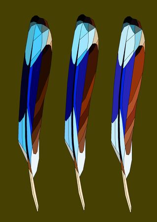 realistic colored feather vector set isolated in greenのイラスト素材