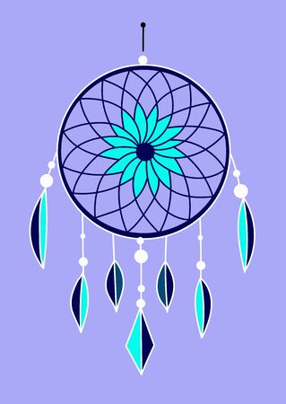 a blue dreamcatcher with turquoice feathers on a blue backgroundのイラスト素材