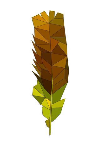 golden feather in polygon graphics isolated on white. geometric styleのイラスト素材