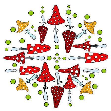 cartoon colored mushrooms in circle cute vector artのイラスト素材