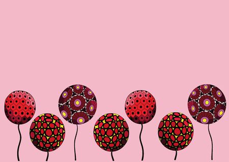 Red floral balls abstract vector art on a pink backgroundのイラスト素材