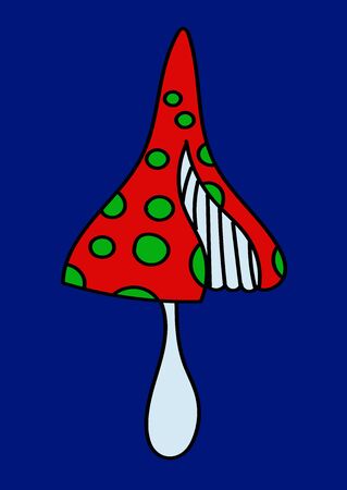isolated cartoon red amanita mashrom isolated on blueのイラスト素材