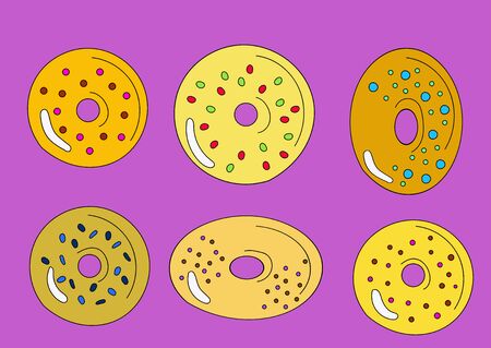 Variations of donuts, cute cartoon set on a purpleのイラスト素材