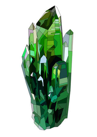 green emerald gem stone isolated on white background. Vector illustration.のイラスト素材