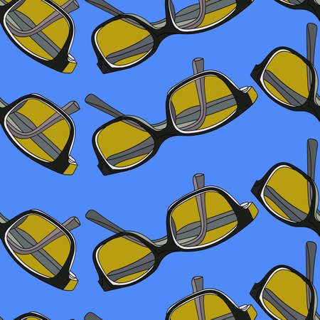 yellow eyeglasses seamless pattern on a blue backgroundのイラスト素材