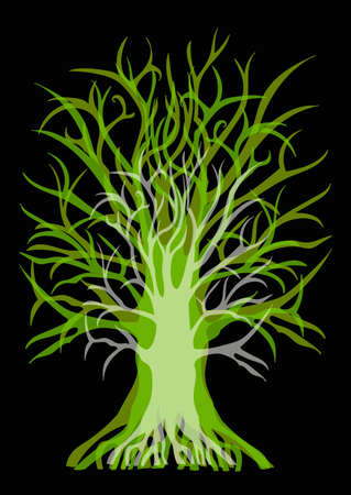 green tree vector art isolated in blackのイラスト素材