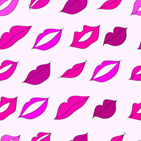 seamless pattern with pink lips for fashion or Valentines Day on a white backgroundのイラスト素材