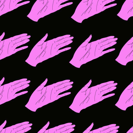 seamless pattern with pink palms on black backgroundのイラスト素材
