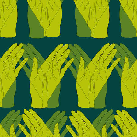 seamless pattern with green waving palms on blue backgroundのイラスト素材