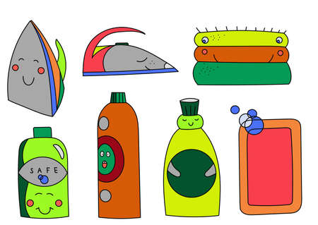 A drawing of a cartoon character. Washing, cleaning elementsのイラスト素材