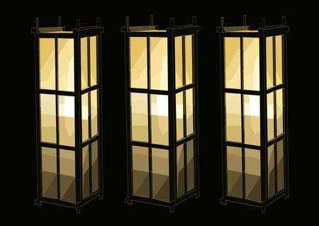 Three lantern in warm colours on a black backgroundのイラスト素材