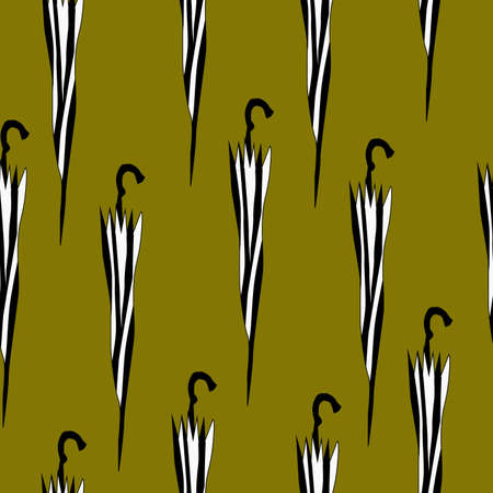 folded cartoon black and white umbrella seamless pattern on a green backgroundのイラスト素材